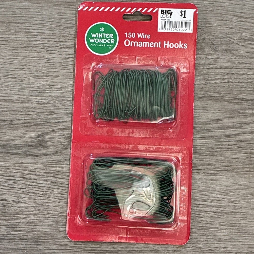 Winter Wonder Lane 150 Green Wire Ornament Hooks | Small & Large | NEW